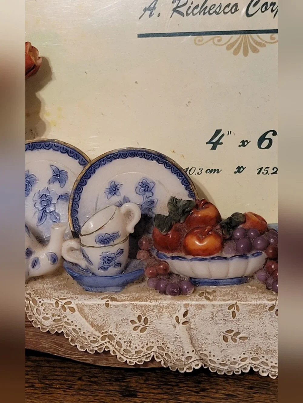Vintage A. Richesco Blue Floral Tea Set Picture Frame  4x6